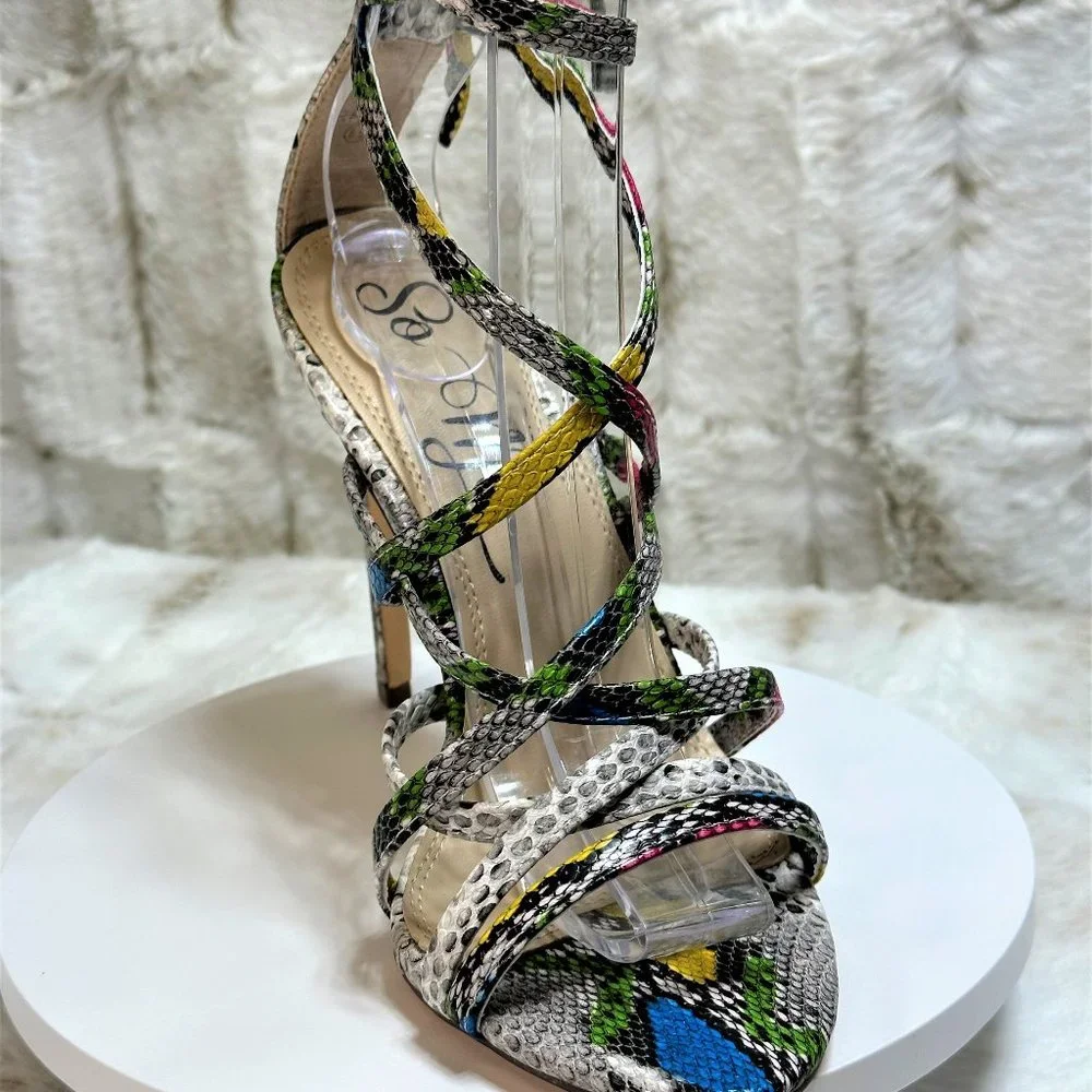 * So Me Multi Color Snake Strappy Wrap 4.5" Heels - Picture 6 of 8